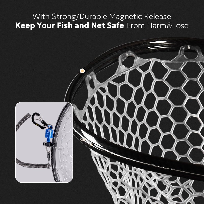SF Fly Fishing Landing Soft Rubber Mesh Trout Catch and Release Net with Black Magnetic Net Release Combo Kit (Clear A Combo Small Holes) - Image 4