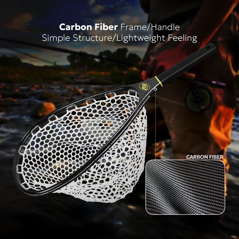 SF Fly Fishing Landing Soft Rubber Mesh Trout Catch and Release Net with Black Magnetic Net Release Combo Kit (Clear A Combo Small Holes) - Image 3