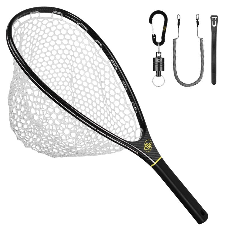 SF Fly Fishing Landing Soft Rubber Mesh Trout Catch and Release Net with Black Magnetic Net Release Combo Kit (Clear A Combo Small Holes) - Image 1