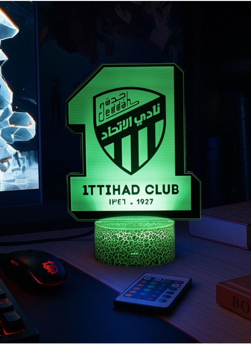 A&W - Al Ittihad 3D Night Light LED Lamp Table Lamp Football Illusion Lamp Remote Control Touch 16 Colors Changing Timer Function Football Gifts SPL League - Image 1