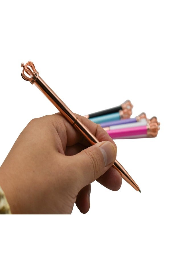 Lopenle 6 PCS Fashion Crown Pens - Luxury Metal Ballpoint Pens for Women, 1.0mm Black Ink, Elegant Twist Pen Set for Office, School, Party, Christmas & Birthday Gifts - Image 5
