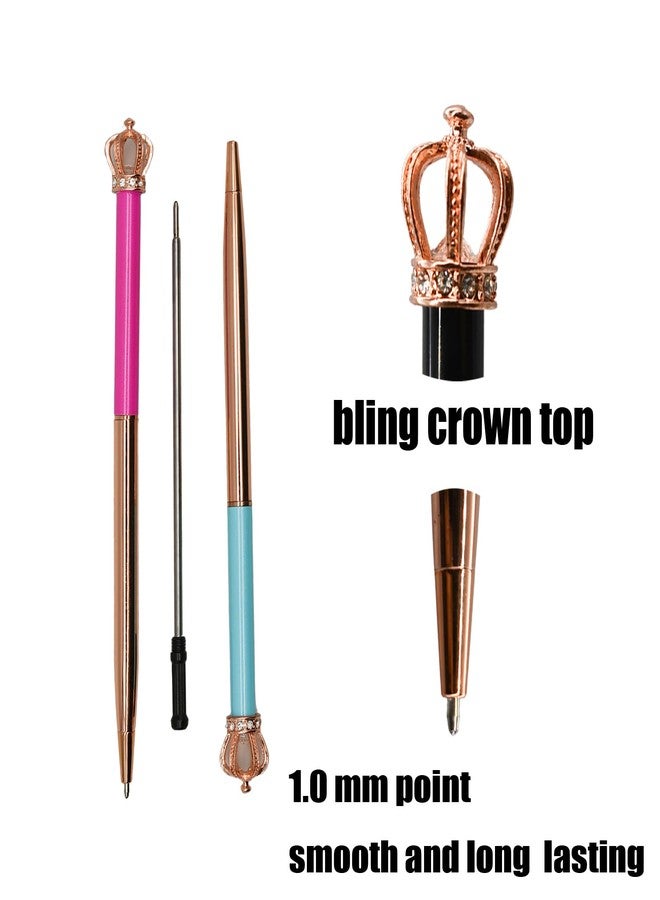 Lopenle 6 PCS Fashion Crown Pens - Luxury Metal Ballpoint Pens for Women, 1.0mm Black Ink, Elegant Twist Pen Set for Office, School, Party, Christmas & Birthday Gifts - Image 3
