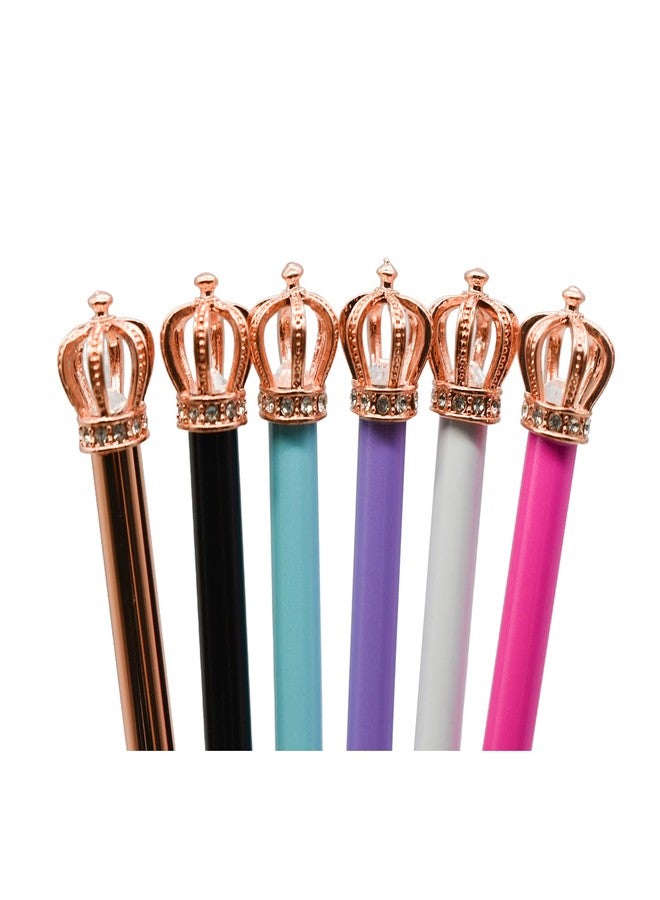 Lopenle 6 PCS Fashion Crown Pens - Luxury Metal Ballpoint Pens for Women, 1.0mm Black Ink, Elegant Twist Pen Set for Office, School, Party, Christmas & Birthday Gifts - Image 4