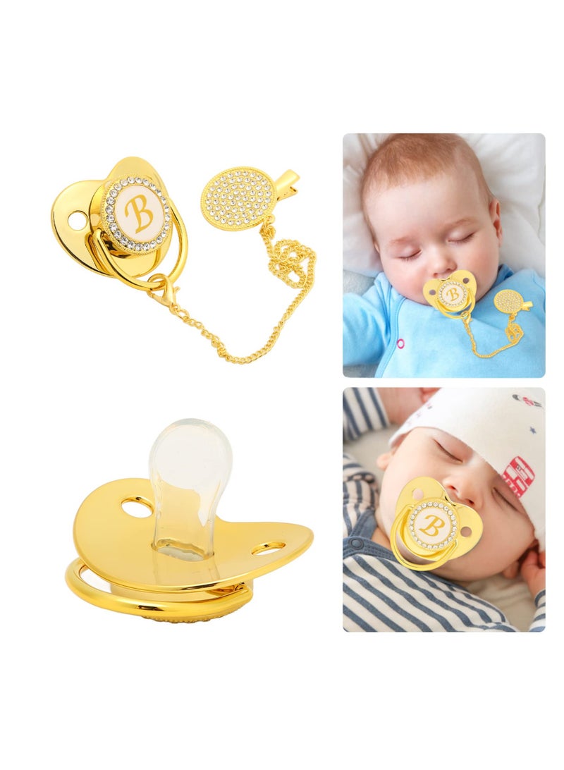 Excefore Baby Pacifier, baby girl newborn essentials, Personalized Curved Design 26 Letters Safe Materials Healthy Bling Baby Pacifier （Golden） - Image 2