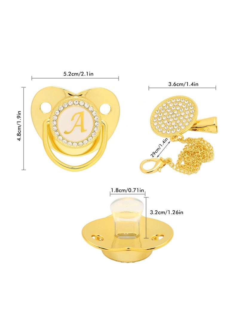 Excefore Baby Pacifier, baby girl newborn essentials, Personalized Curved Design 26 Letters Safe Materials Healthy Bling Baby Pacifier （Golden） - Image 3