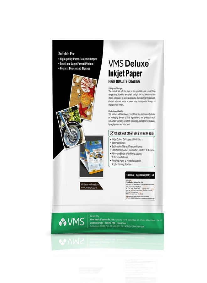 VMS Deluxe 180 GSM A4 Glossy Photo Paper – Water Resistant, Pack of 50 sheets, Compatible with all Inkjet Printers - Image 2