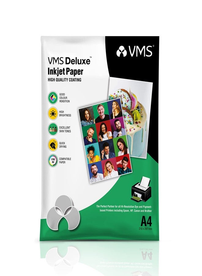 VMS Deluxe 180 GSM A4 Glossy Photo Paper – Water Resistant, Pack of 50 sheets, Compatible with all Inkjet Printers - Image 1