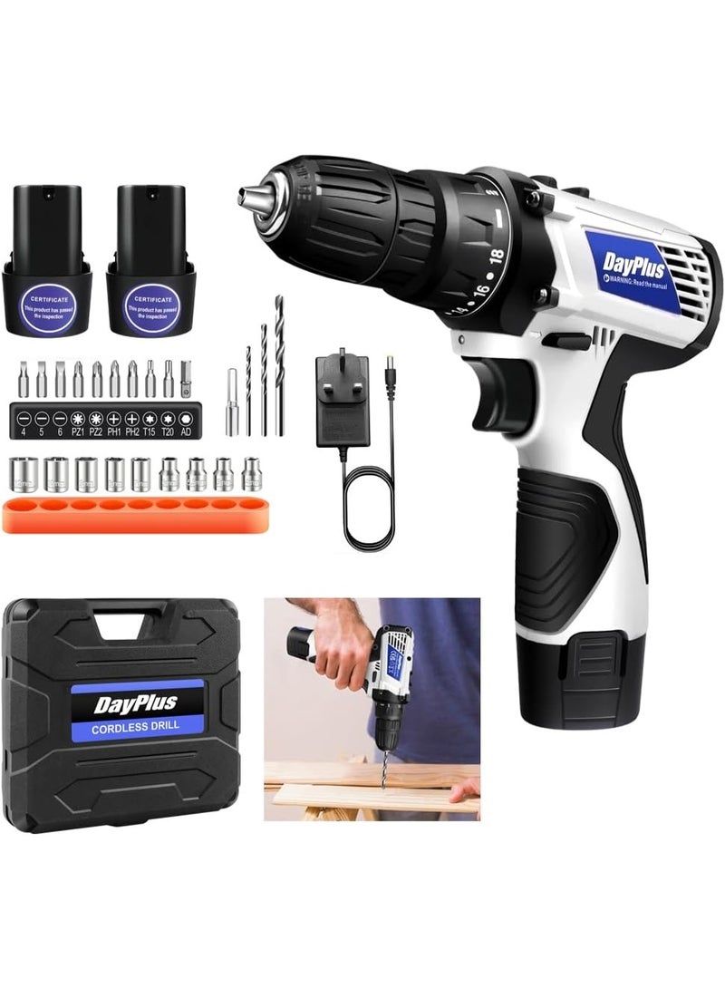 Cordless Power Drill, Handheld Screwdriver Drill Set with 2 Batteries & 23pcs Bits, 18+1 Torque Setting, 2-Speed Combi Drill, 3/8" Chuck Drill Driver Kit with Kitbox for Home DIY - Image 1