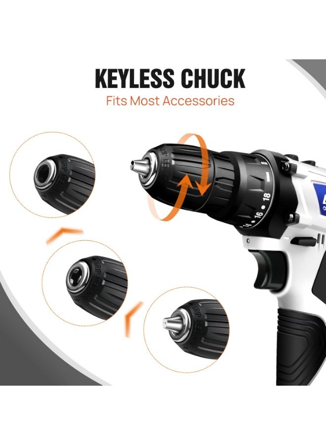 Cordless Power Drill, Handheld Screwdriver Drill Set with 2 Batteries & 23pcs Bits, 18+1 Torque Setting, 2-Speed Combi Drill, 3/8" Chuck Drill Driver Kit with Kitbox for Home DIY - Image 5