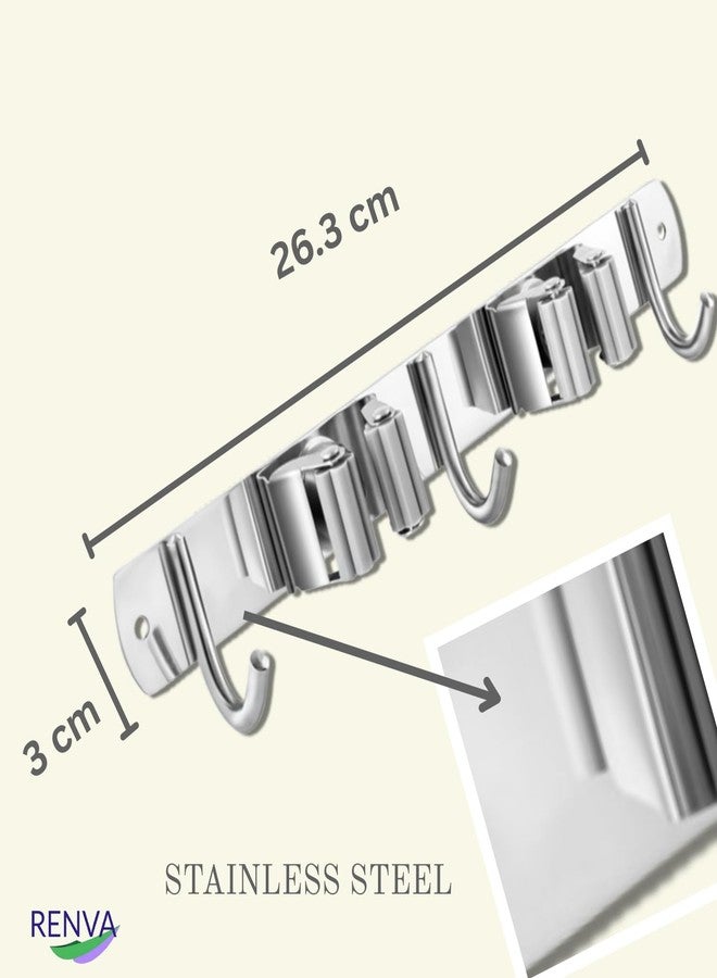 RENVA 2PCS Broom Holder Wall Mount 2 Slots 3 Hook Heavy Duty Stainless Steel Mop and Broom Organizer Rack for Wall, Tool Hanger for Kitchen, Bathroom, Garden, Home Storage (Silver, Pack 2-2 Slot) - Image 2