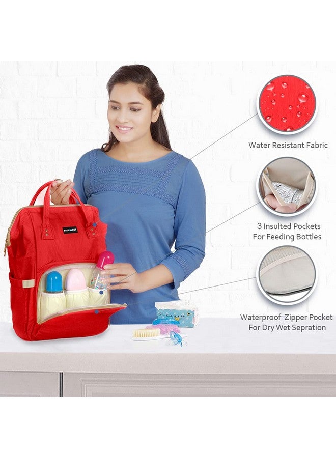 PACKNBUY Classic Diaper Bag for Mothers for Travel, Maternity Bag with Insulated Bottle Pockets, Water Resistant Baby Diaper Bag with Multiple Pockets for Newborn Baby Products (Red) - Image 2