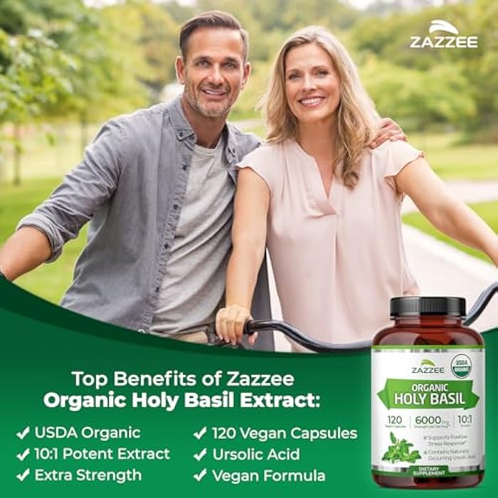 Zazzee USDA Organic Holy Basil 10:1 Extract, 120 Vegan Capsules, 4 Month Supply, Tulsi Extract, Ursolic Acid, Ocimum Tenuiflorum, Antioxidant & Stress Support, All-Natural, Non-GMO, Made in the USA - Image 4