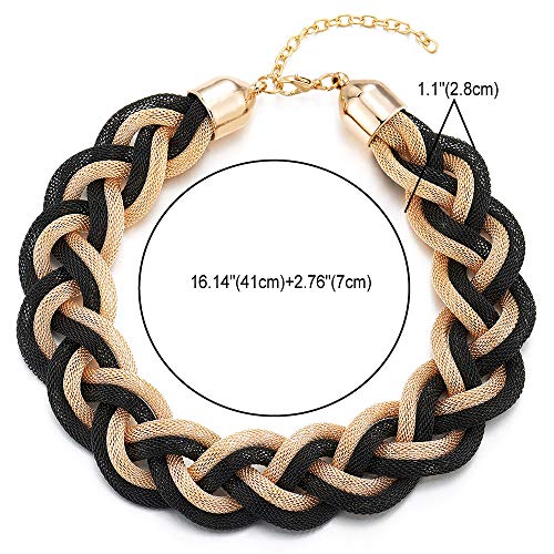 COOLSTEELANDBEYOND 18K Gold-Plated Black Statement Necklace, Braided Hollow Cable Large Bib Choker Collar, Dress Prom - Image 3