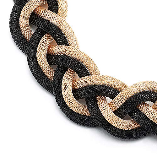 COOLSTEELANDBEYOND 18K Gold-Plated Black Statement Necklace, Braided Hollow Cable Large Bib Choker Collar, Dress Prom - Image 2