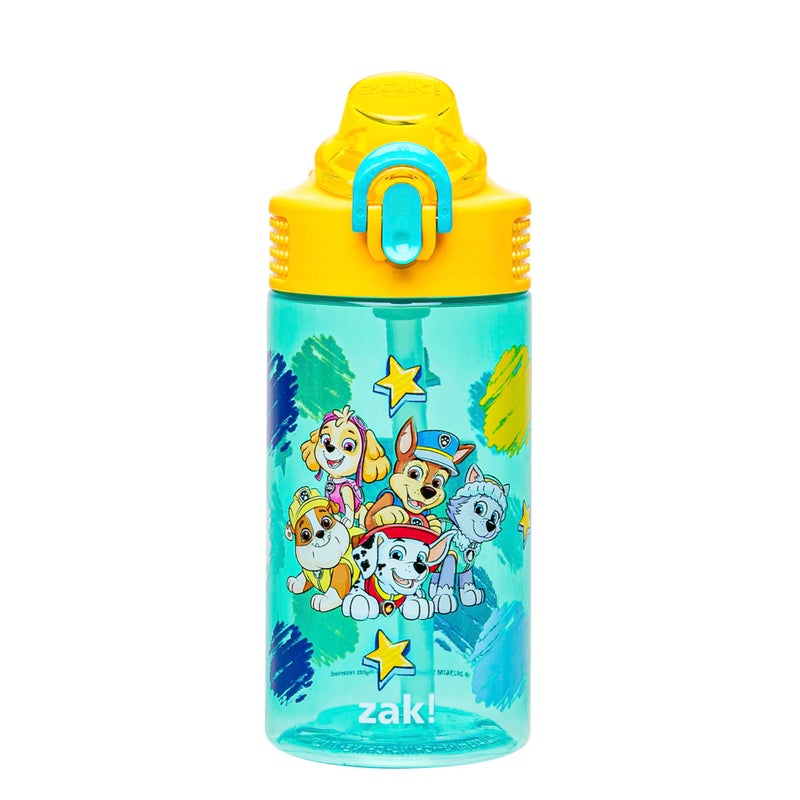 Zak Designs Sage PAW Patrol Water Bottle For School or Travel, 16oz Durable Plastic Water Bottle With Straw, Handle, and Leak-Proof, Pop-Up Spout Cover (Chase, Marshall, Skye, Rubble, Everest) - Image 1