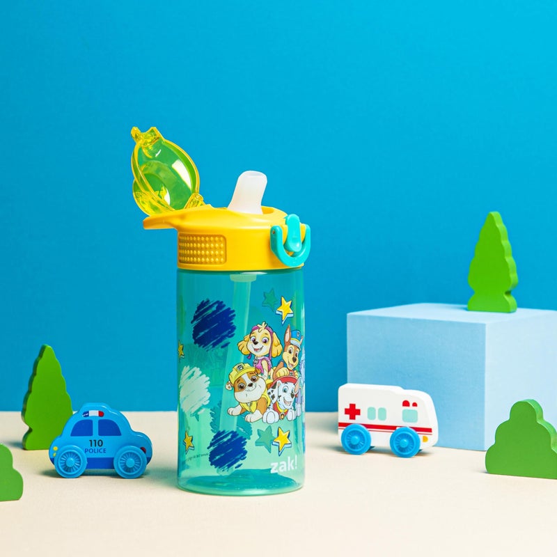 Zak Designs Sage PAW Patrol Water Bottle For School or Travel, 16oz Durable Plastic Water Bottle With Straw, Handle, and Leak-Proof, Pop-Up Spout Cover (Chase, Marshall, Skye, Rubble, Everest) - Image 3