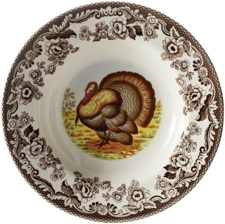 Spode Woodland 9 Soup Bowl  Large Soup Bowl with Turkey Motif  Pasta and Salad Bowl for Thanksgiving  Made from Fine Earthenware  Microwave and Dishwasher Safe
