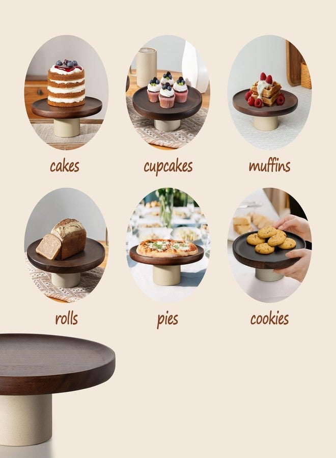 CEEFU 11 inch Rustic Acacia Wood Cake Stand - Natural Wooden Clay Wedding Cake Pedestal Serving Stand for Cupcake Dessert Bites Display in Party, Birthday, Beautiful Farmhouse Kitchen Decor - Image 5