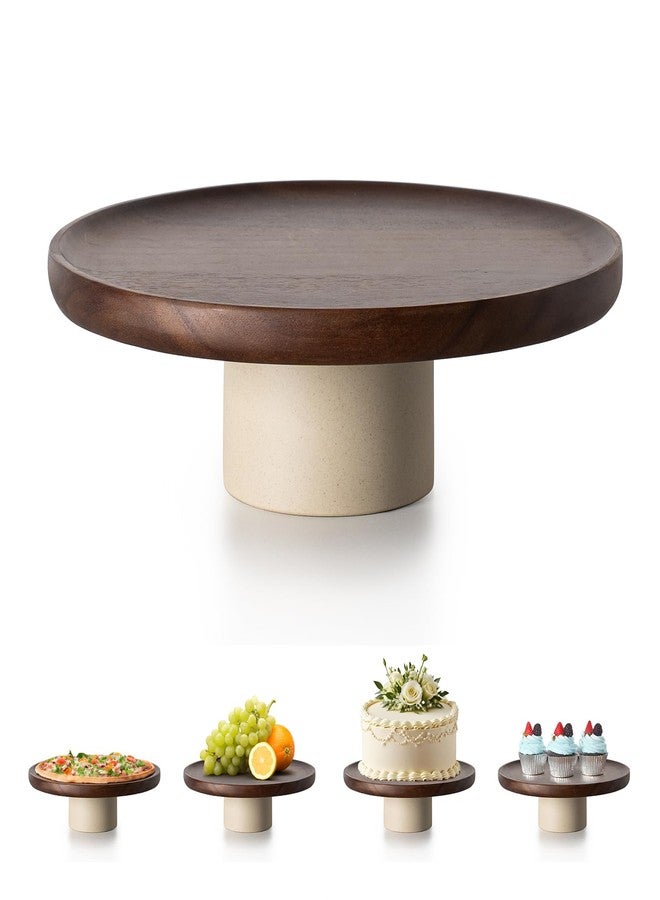 CEEFU 11 inch Rustic Acacia Wood Cake Stand - Natural Wooden Clay Wedding Cake Pedestal Serving Stand for Cupcake Dessert Bites Display in Party, Birthday, Beautiful Farmhouse Kitchen Decor - Image 2
