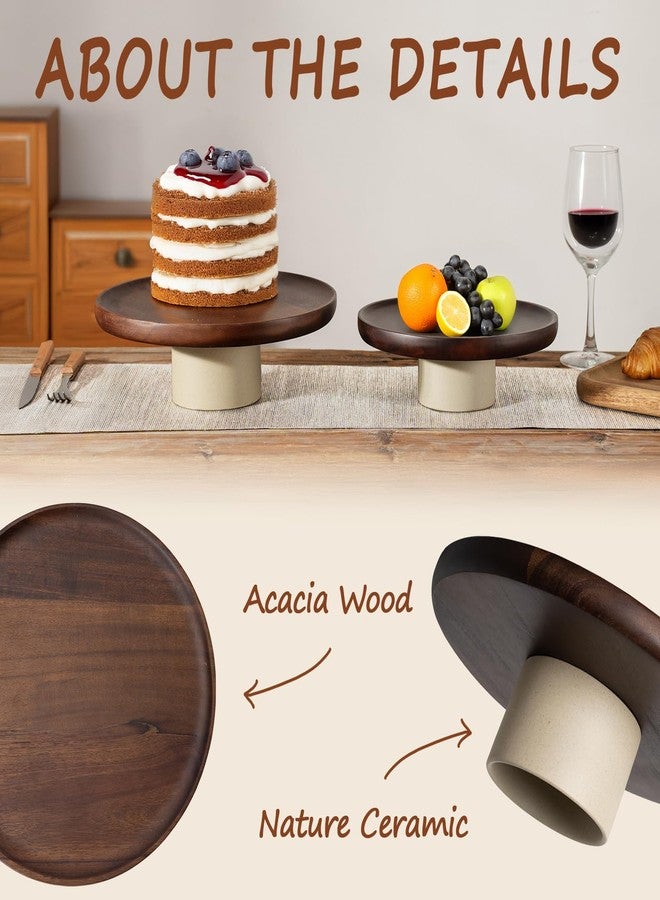 CEEFU 11 inch Rustic Acacia Wood Cake Stand - Natural Wooden Clay Wedding Cake Pedestal Serving Stand for Cupcake Dessert Bites Display in Party, Birthday, Beautiful Farmhouse Kitchen Decor - Image 4