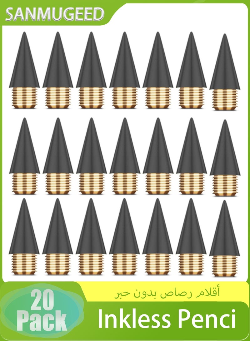 SANMUGEED 20 PCS Inkless Pencil Replaceable Refill, Infinite Pencil Replaceable Graphite Nib, Graphite Nib Metal Inkless, Everlasting Pencils Replacement Head for Writing Drawing Office School Supplies - Image 1