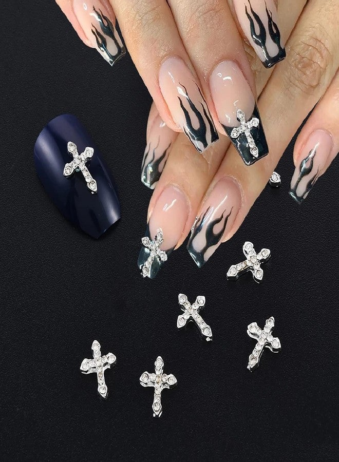 SILPECWEE 30pcs 3 style Cross Nail Charms 3D Cross Charms for Nails Silver Nail Jewels Nail Art Charms Flat-back Nail Rhinestone Crystal Diamond Nail Art Decoration Nails Accessories - Image 4