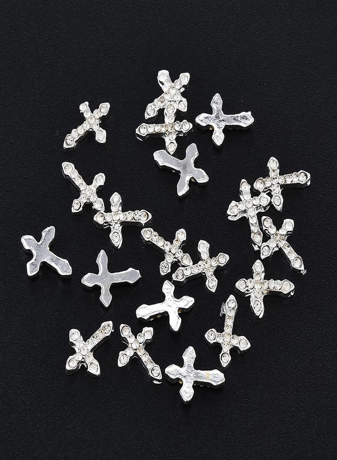 SILPECWEE 30pcs 3 style Cross Nail Charms 3D Cross Charms for Nails Silver Nail Jewels Nail Art Charms Flat-back Nail Rhinestone Crystal Diamond Nail Art Decoration Nails Accessories - Image 3