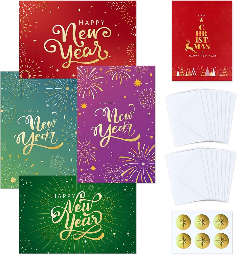 FLYAB Happy New Year Cards - Boxed Happy Holidays Cards with Envelopes New Year Gifts Set for Business and Personal Seasons Greetings - Image 1