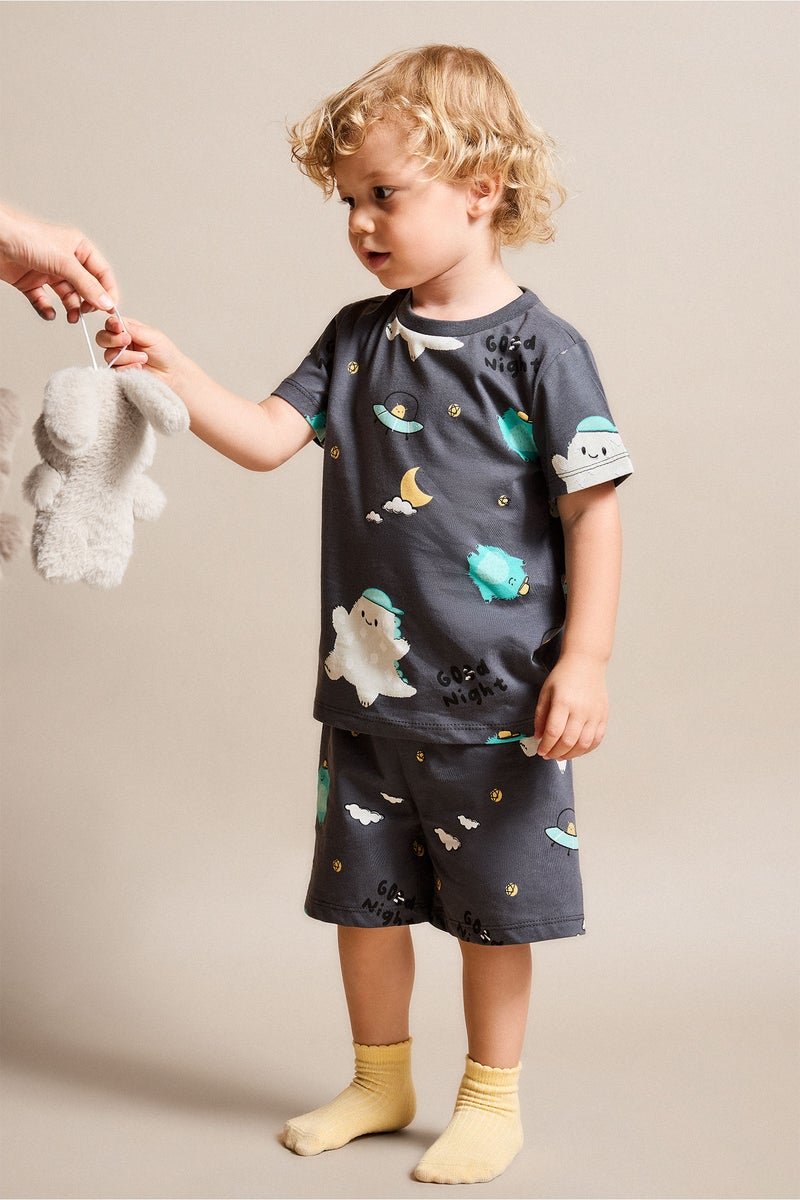 DeFacto Grey BabyBoy Baby Boy 100% Cotton Patterned 2 Piece Pajama Set Casual - Image 1