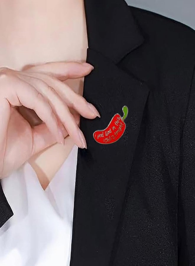 Cykdohy Red Chili Pepper Enamel Brooch for Women Men Funny I Feel God in This Chili's Tonight Words Pam Office TV Show Badge Brooches Pins Novelty Vegetable Food Lapel Pin Backpacks Clothes Bags Jackets Hat - Image 2