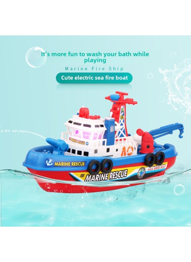 Generic - Water-spraying Electric Fireboat Ship Model With Music And Light Children's Bathing Toy Boat-Color:Battery Version [with Light And No Music] Comes With Battery + Screwdriver-Specifications:Fire Boat - Image 1