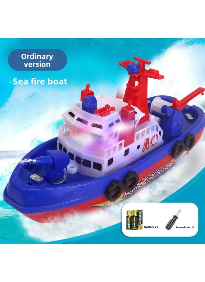 Generic - Water-spraying Electric Fireboat Ship Model With Music And Light Children's Bathing Toy Boat-Color:Battery Version [with Light And No Music] Comes With Battery + Screwdriver-Specifications:Fire Boat - Image 1