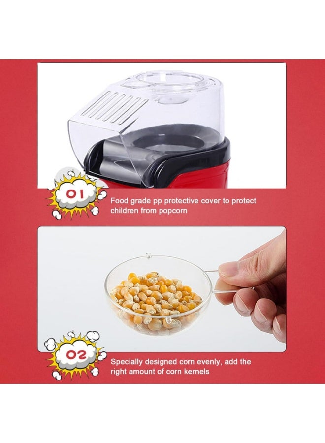 Eesyy Electric Hot Air Popcorn Maker Popcorn Machine, 1200W Home Movie Theater Pop Corn, Oil-Free BPA-Free Healthy Snack Popper, Red - Image 3