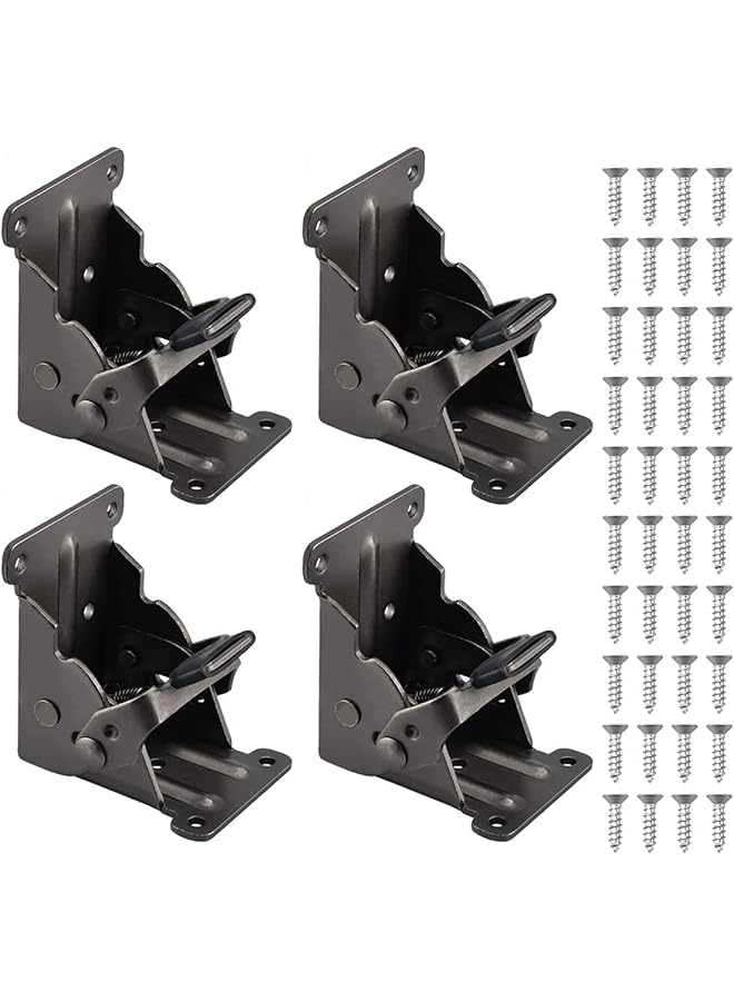 PROMASS promass 4 Pieces Table Leg Folding Bracket, Lock Extension Bracket for Table Bed Leg Bronze Steel Folding Hinges, 90 Degree Folding Support Bracket with Screws (Black)  - Image 1