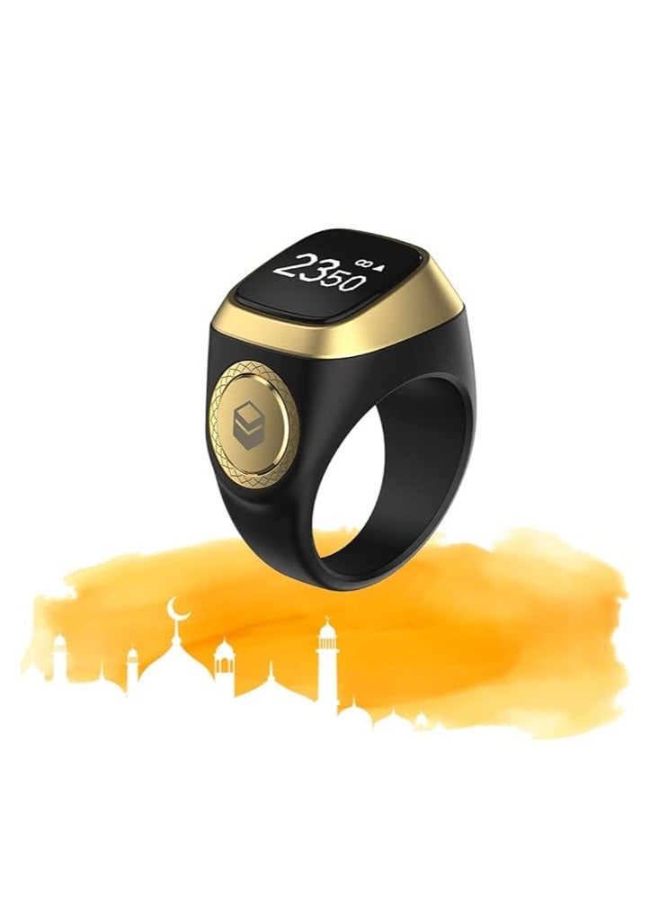iQIBLA Smart Tasbih Zikr lite Ring, Muslim Prayer, Prayer timing reminder, OLED display Tasbih Counter, Smart Ring, Waterproof- Black 20mm - Image 1