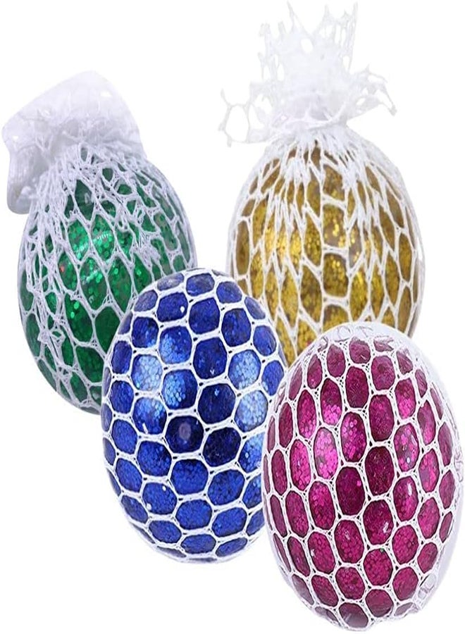 4 قطع من كرة شبكية إسفنجية لامعة رائعة ومتألقة لتخفيف التوتر، كرة بلينغ مضادة للتوتر (ألوان عشوائية) - Image 2