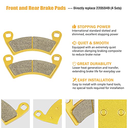 Yoursme Front & Rear Ceramic Brake Pads Set Fits for 2017-2021 Polaris Ranger Crew XP 1000 Replacement Brake Pads 4 Sets - Image 3