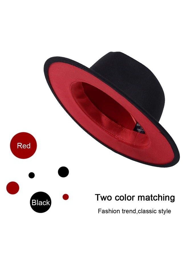 NaRaMax Classic Fedora Hat Wide Brim Two Tone Felt Panama Hat with Belt Buckle for Women Men Black - Image 3