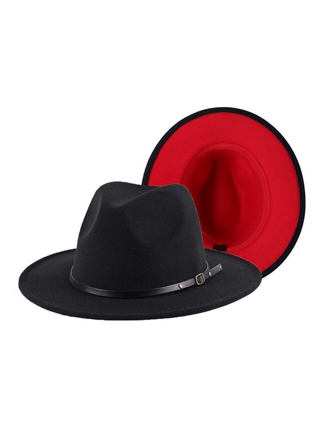NaRaMax Classic Fedora Hat Wide Brim Two Tone Felt Panama Hat with Belt Buckle for Women Men Black - Image 1