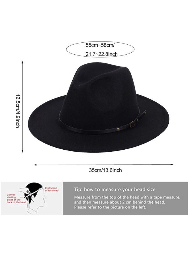 NaRaMax Classic Fedora Hat Wide Brim Two Tone Felt Panama Hat with Belt Buckle for Women Men Black - Image 2