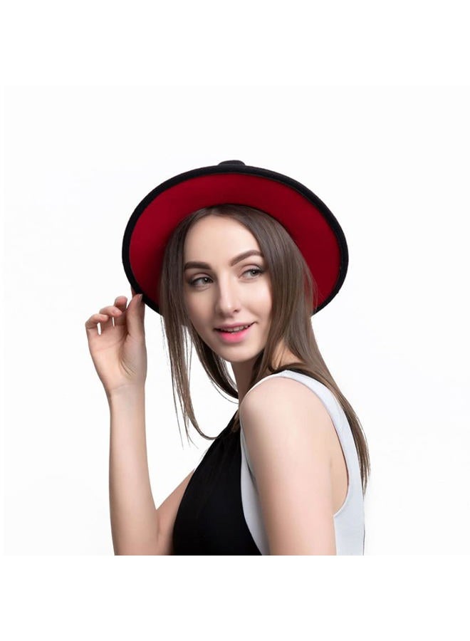 NaRaMax Classic Fedora Hat Wide Brim Two Tone Felt Panama Hat with Belt Buckle for Women Men Black - Image 4
