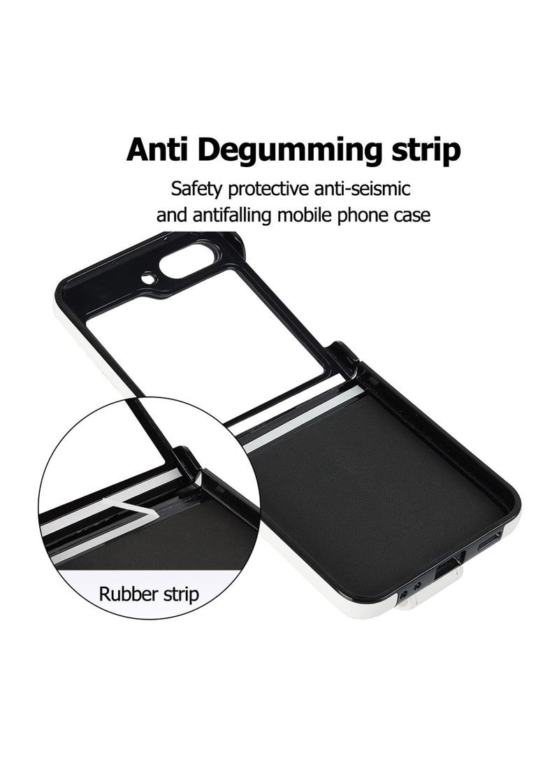 SYOSI for Samsung Galaxy Z Flip 6 Case with Wrist Strap, Thin Slim Shockproof Hard Shell PU Leather Protective Cover, Luxury Soft Diamond-Shaped Flip Case for Samsung Galaxy Z Flip 6 XFWD White - Image 2