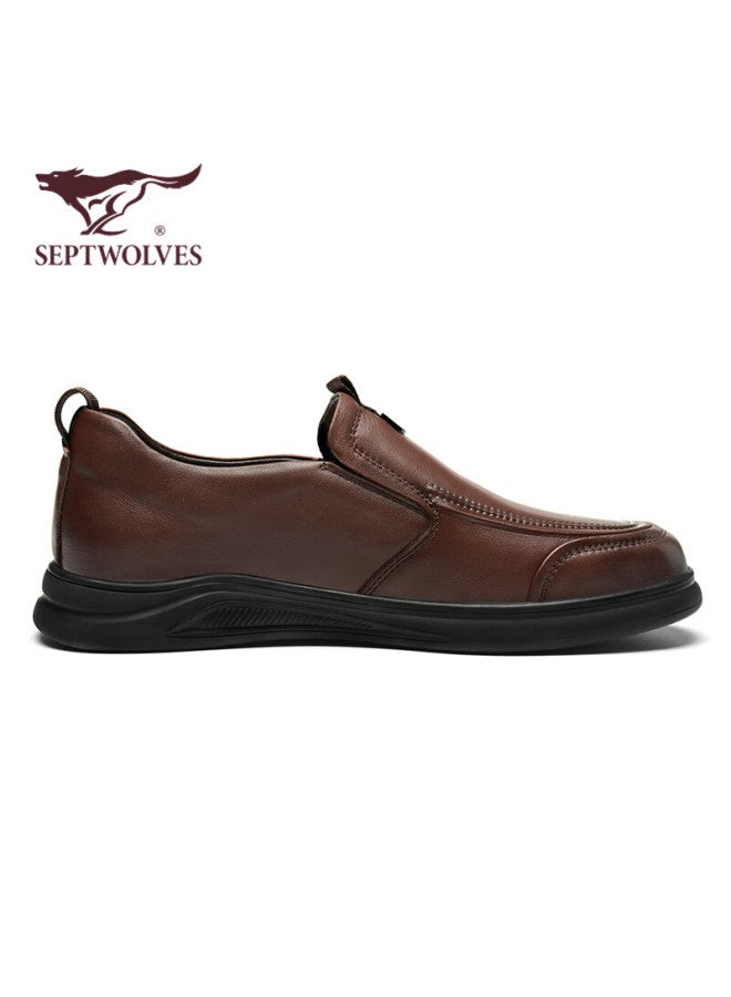 Septwolves Seven Wolves Men's Leather Slip-on Casual Shoes Easy To Put On And Take Off Formal Business Shoes Men W8343490726 Brown 42 - Image 5