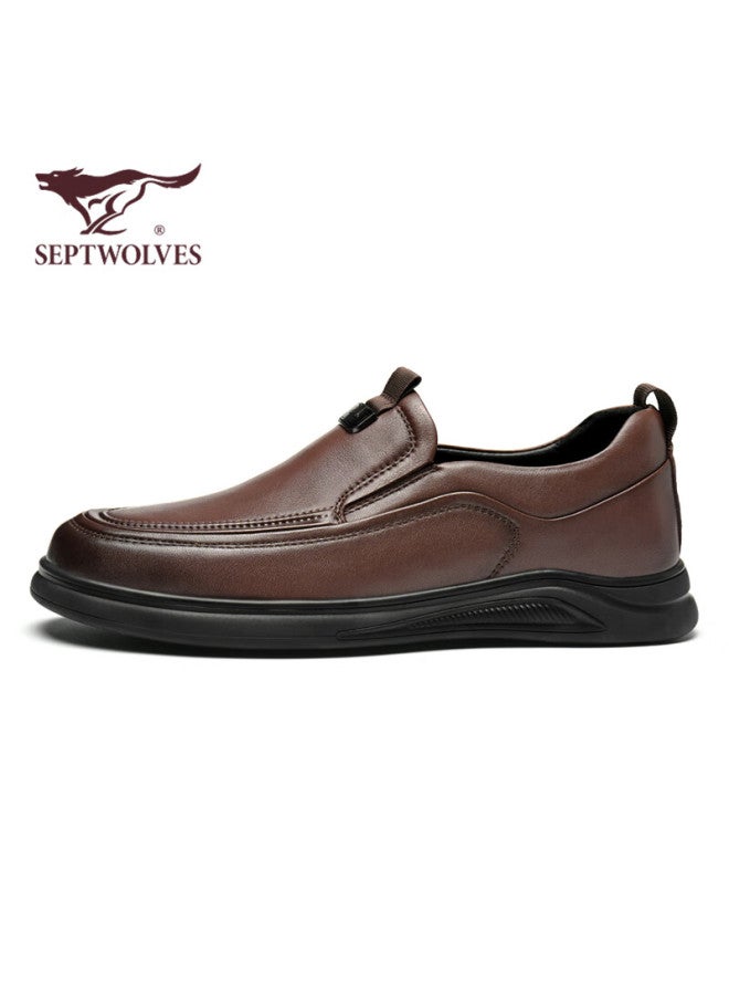 Septwolves Seven Wolves Men's Leather Slip-on Casual Shoes Easy To Put On And Take Off Formal Business Shoes Men W8343490726 Brown 42 - Image 3