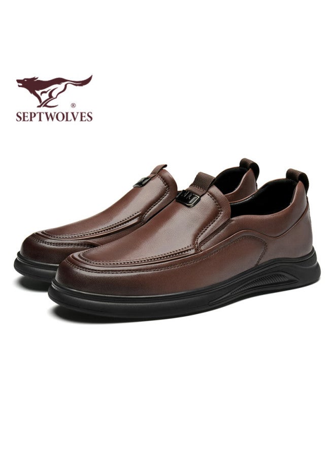 Septwolves Seven Wolves Men's Leather Slip-on Casual Shoes Easy To Put On And Take Off Formal Business Shoes Men W8343490726 Brown 42 - Image 1