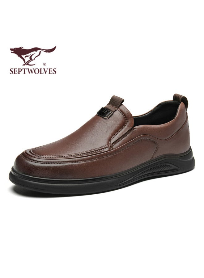Septwolves Seven Wolves Men's Leather Slip-on Casual Shoes Easy To Put On And Take Off Formal Business Shoes Men W8343490726 Brown 42 - Image 2