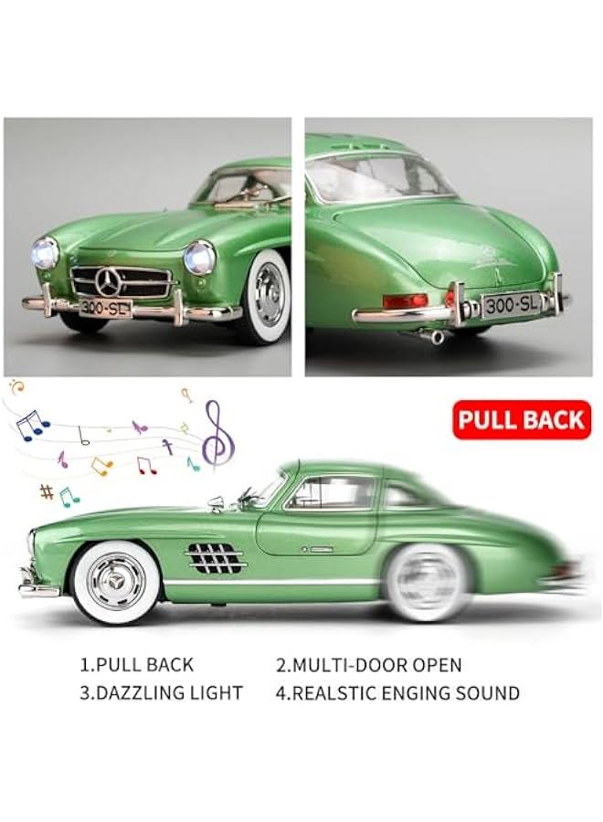 Benz 300 SL Classic Cars Model Car, Zinc Alloy Pull Back Toy car with Sound and Light for Kids Boy Girl Gift(Green) - Image 3