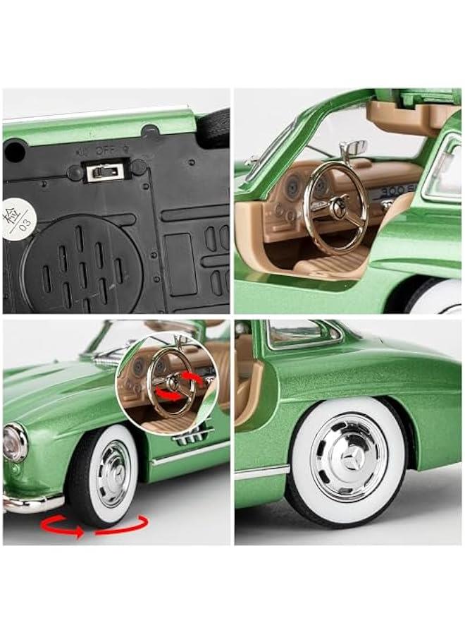 Benz 300 SL Classic Cars Model Car, Zinc Alloy Pull Back Toy car with Sound and Light for Kids Boy Girl Gift(Green) - Image 4