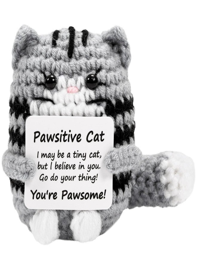 BharatBazaar Crochet Toys, Emotional Support Gifts, Funny Positive Crochet Cat with Positive Card, Positive Gifts for Colleague Friend Women Men, Adult Kids Lovers Birthday - Image 1