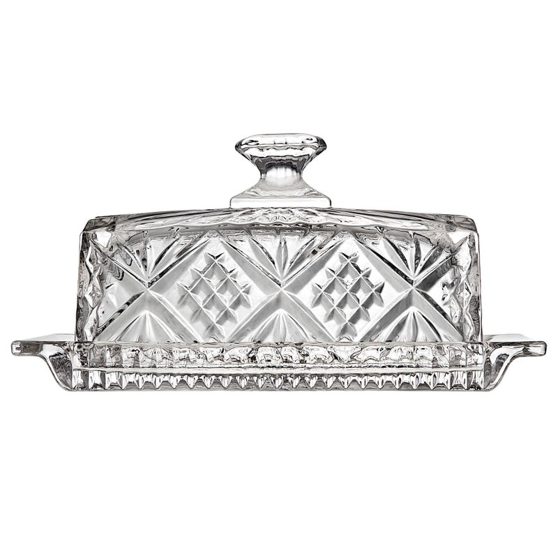 Godinger Butter Dish with Lid, Dublin Crystal Collection, 8", Clear